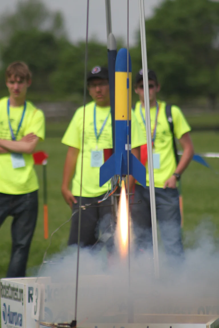 Students watching student rockets... but not too close. Credit: Team America Rocketry Challenge