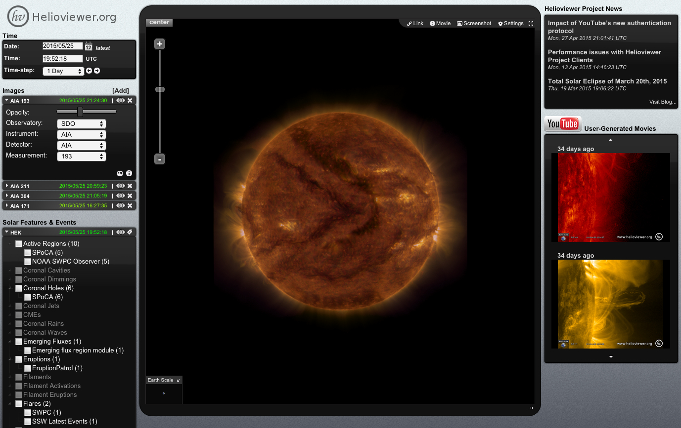 The Helioviewer website lets you find images of the Sun as well as create videos from solar observatory data. Credit: Helioviewer