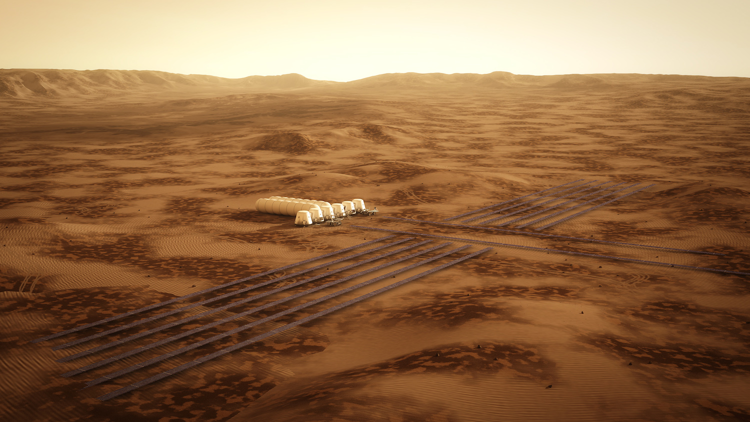 The Mars One settlement's solar farm. Credit Bryan Versteeg, Mars One