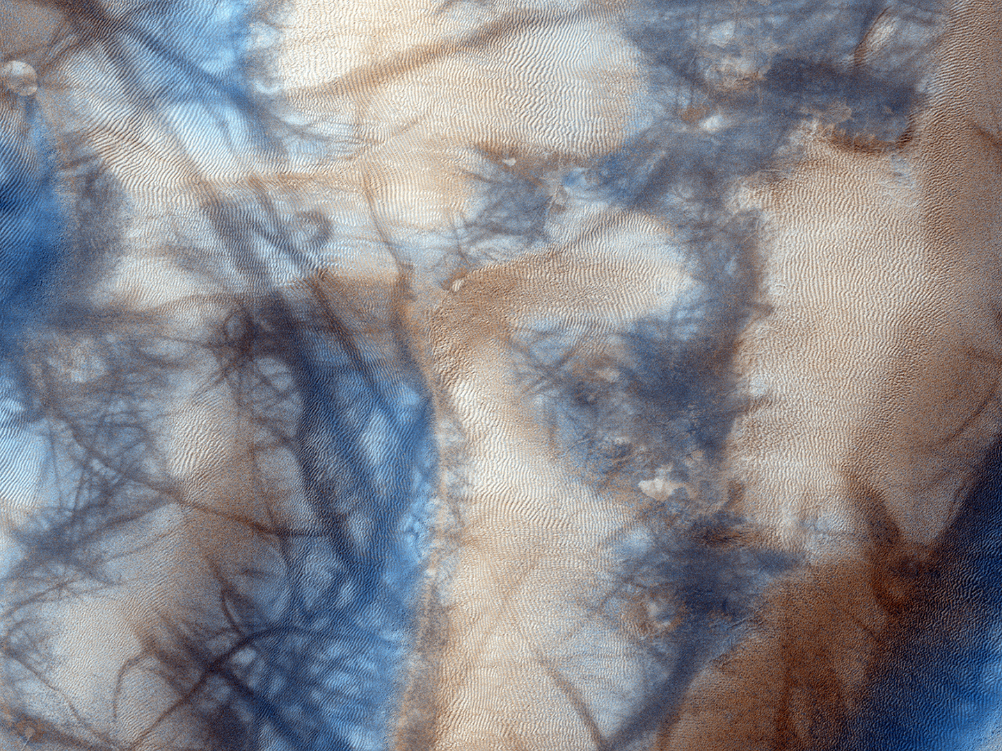 A dune field near the south pole gets shaped as carbon dioxide frost forms and sublimates. Scientists use images like this taken by the Mars Reconnaissance Orbiter's HiRise camera to understand how these processes change with time. Credit: Nasa/JPL-Caltech/University of Arizona