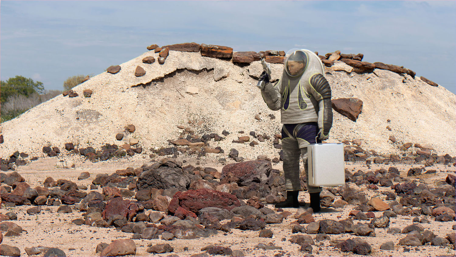 It may look like an interplanetary spy making a secret drop, but it's actually a rendering of Nasa's Z2 spacesuit concept. Credit: Nasa