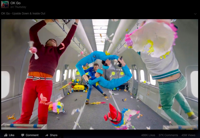 Shot on a Russian zero-g aircraft, OK Go's latest video shows the creative potential of space tourism. Credit: OK Go via Facebook