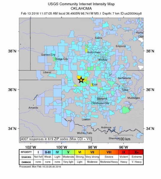 Public reports help seismologists fill the gaps within their seismic sensor networks. more than 4,000 people described the intensity and duration of last week's earthquake in Oklahoma. Credit: USGS