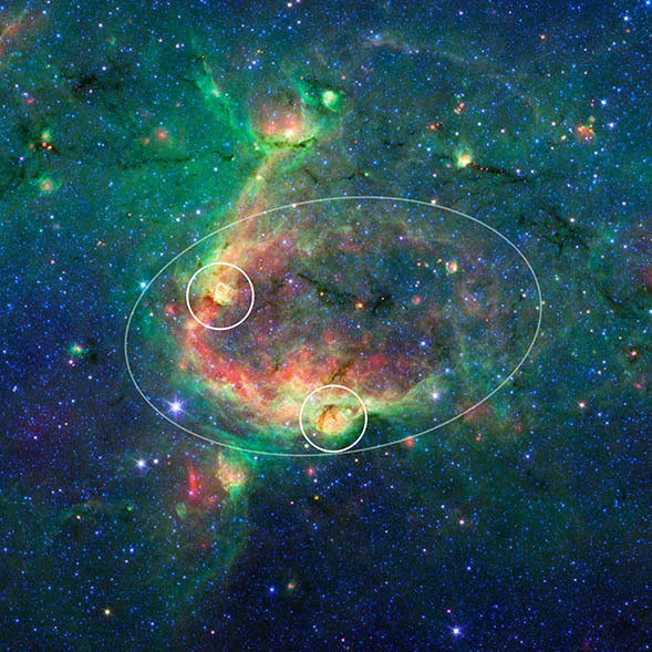 Infrared images from Nasa's Spitzer Space Telescope reveals bubbles in clouds of interstellar dust. Citizen scientists with the Milky Way Project map these bubbles to help scientists understand stellar formation. Credit: Nasa/JPL-Caltech/University of Wisconsin