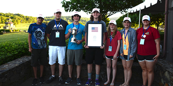 Alabama's championship rocketeers took the national title in 2015 and went on to win the world championships at the International Rocketry Challenge in France. Credit: Team America Rocketry Challenge