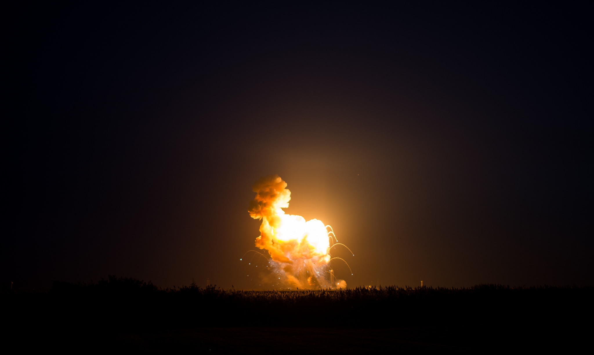 On October 28, 2014, a “catastrophic anomaly” destroyed Orbital Sciences’ Antares rocket and the Cygnus cargo module containing supplies - and 18 student experiments - to the International Space Station. Credit: NASA/Joel Kowsky