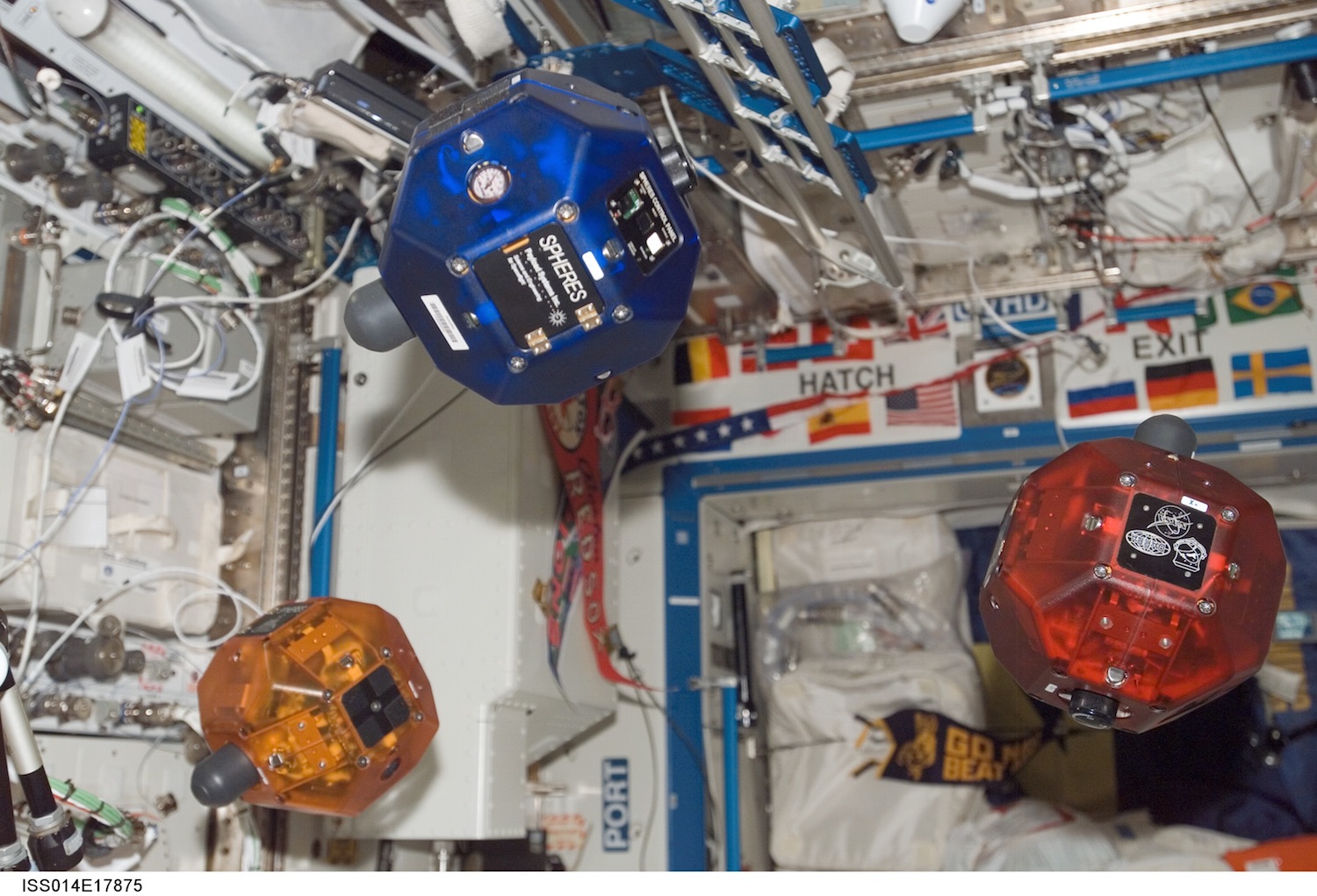 The MIT-developed Spheres robots use jets of compressed air to move around the International Space Station. Kids around the world learn how to control the Spheres in the Zero Robotics programming competition. Credit: Nasa