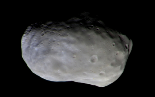 No, this is not Mark Whatney's missing potato. It is the first color image from the Trace Gas Orbiter of Martian moon Phobos. Credit: ESA/Roscosmos/CaSSIS