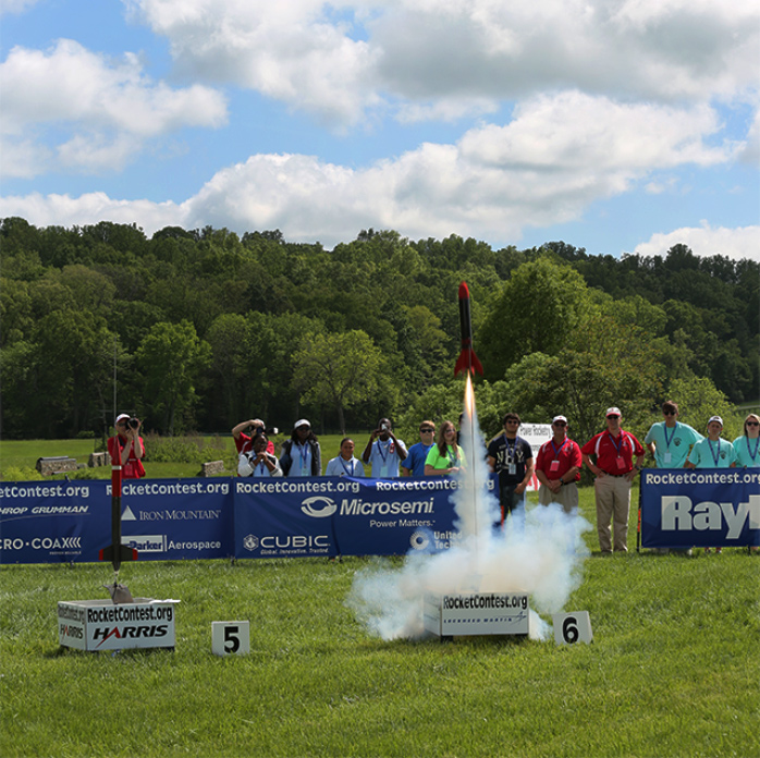Rockets launching at last summer's Team America Rocketry Challenge. Credit: TARC