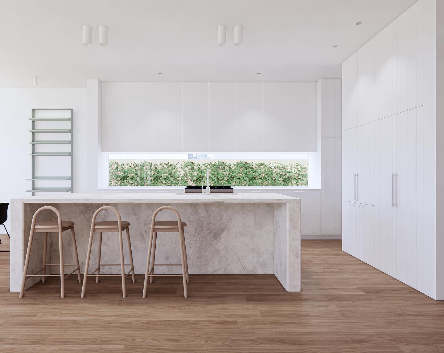 Florence House - Kitchen 

A render of the kitchen in our Florence House project which is currently in design development. 

The island is to be the hero of this space, it will be wrapped in marble and the waterfall ends will feature rounded edges to