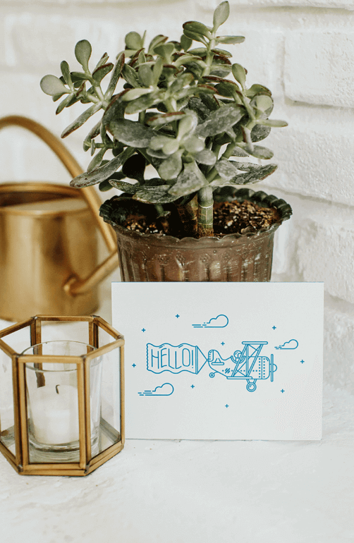 Letterpressed notecards featuring Help Scout's private jet