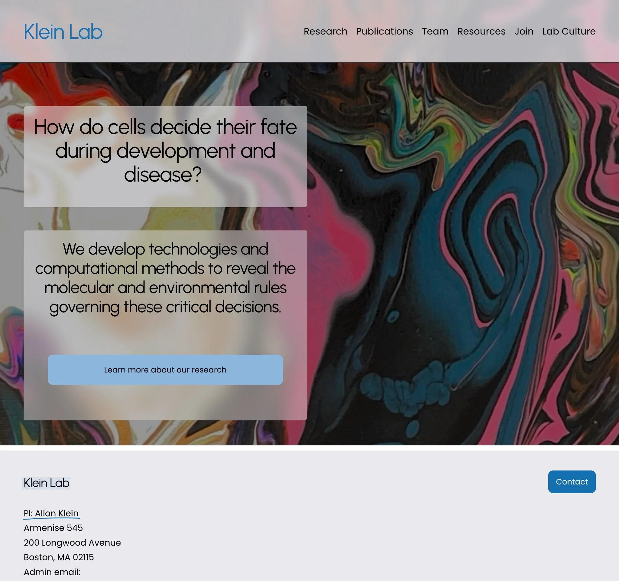 Allon Klein, Lab Website homepage image