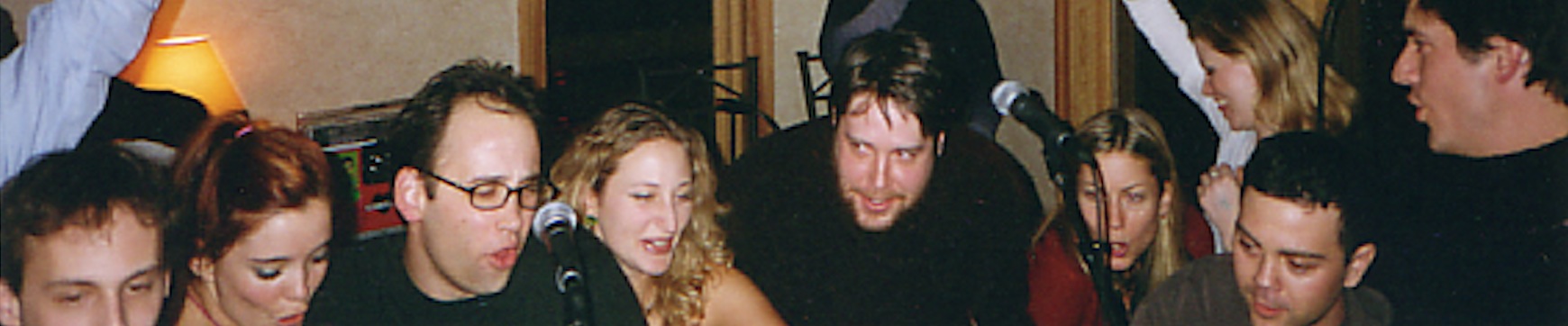 Sundance Wet Hot party, 2001. (Left to right: Jake Fogelnest, Marguerite Moreau, David Wain, Kabira Stokes, Zak Orth, Elizabeth Banks, Joe Lo Truglio, Ken Marino)