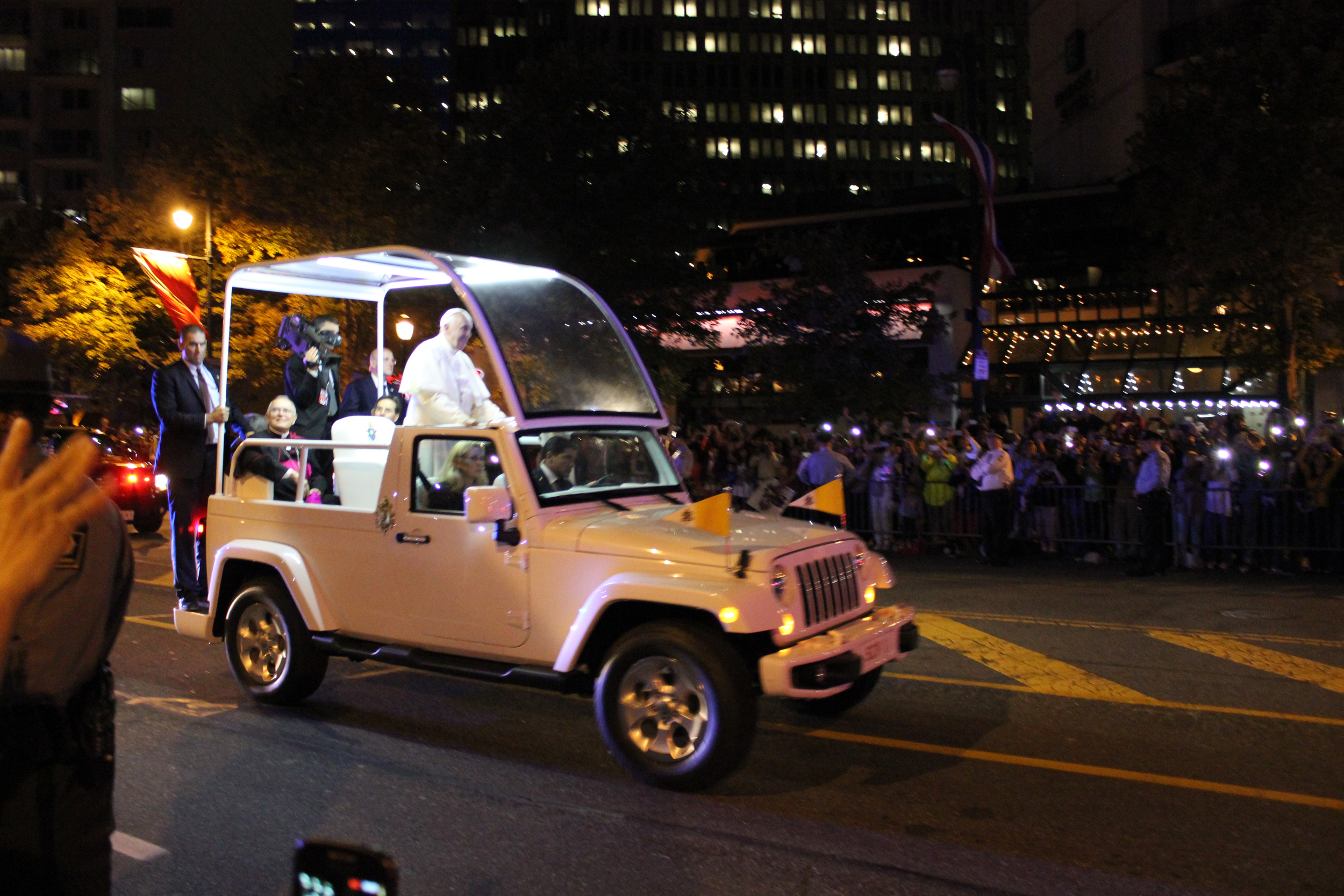Our view on Saturday night for the first papal parade in Philadelphia.