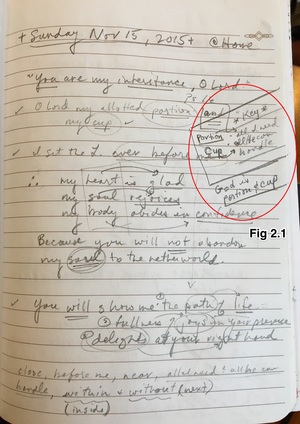 Fig 2 - The check-marked verses were the ones that stuck out to me from that days' Psalm.