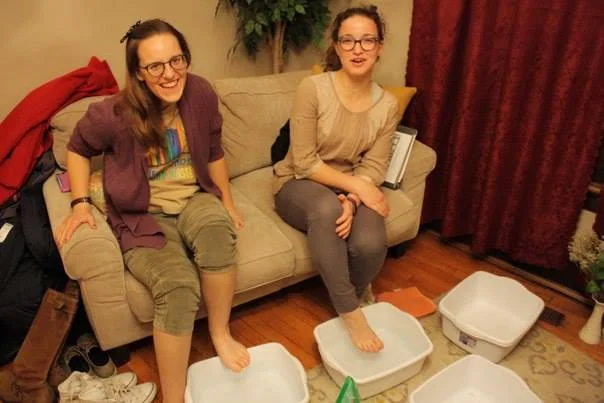 Annie Hoelscher (right) enjoying a foot bath at SPO Ohio's Pure Silk Women's Spa Night