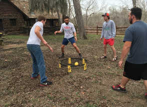 Playing Spikeball during free time