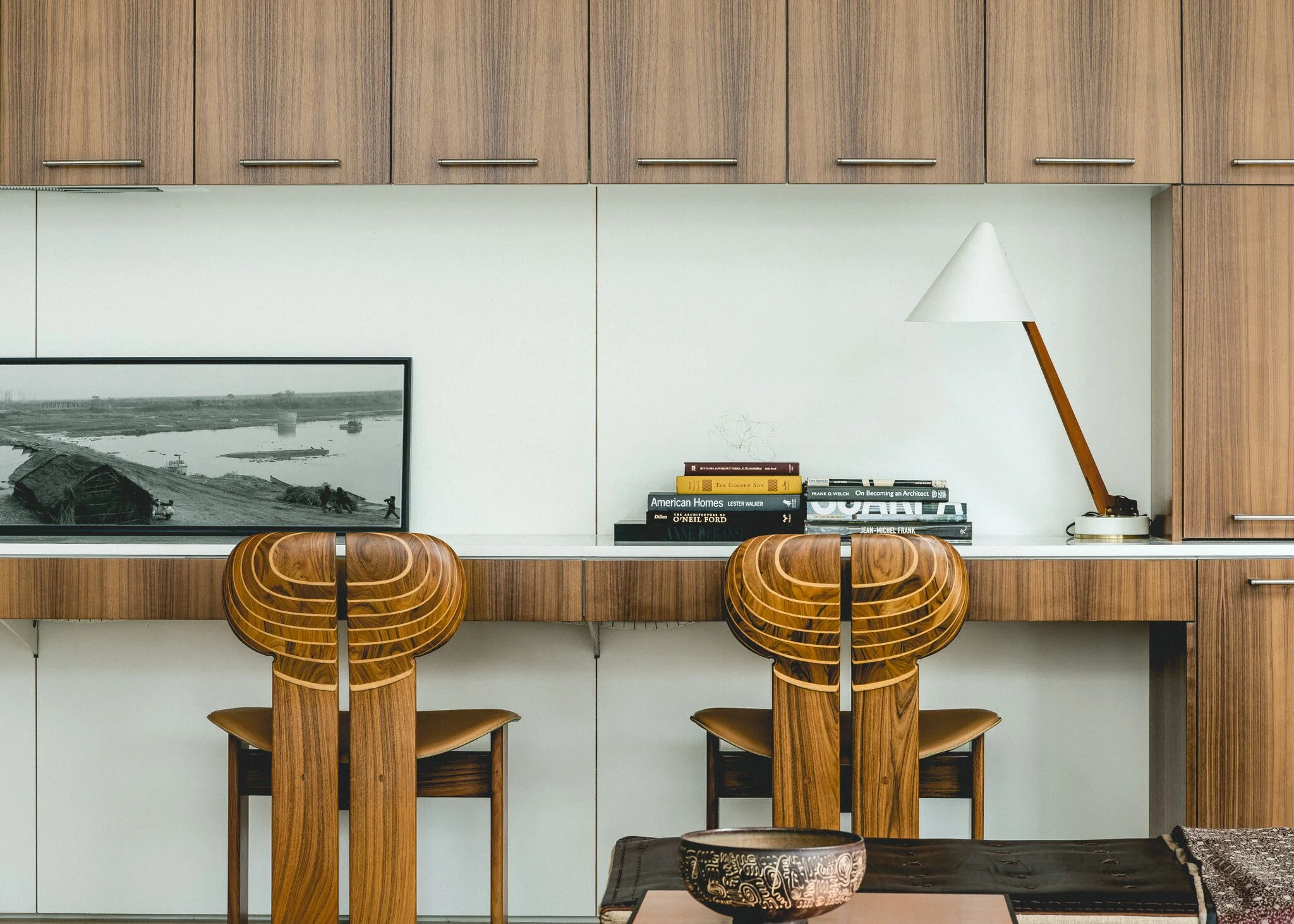 studio:  mahogany veneer / satin seed pearl paneling