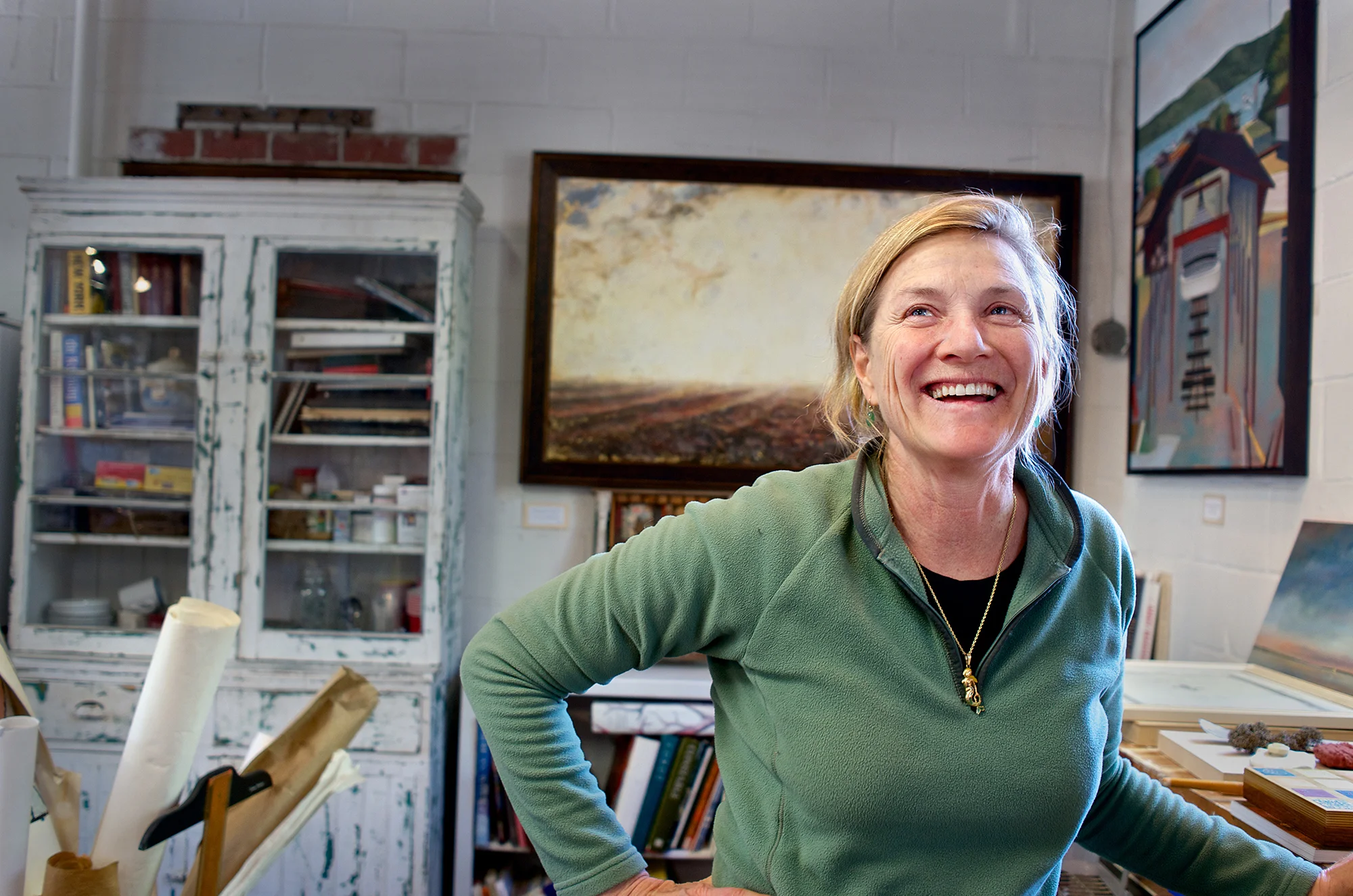 The artist in her boatyard studio, Greenport NY. 