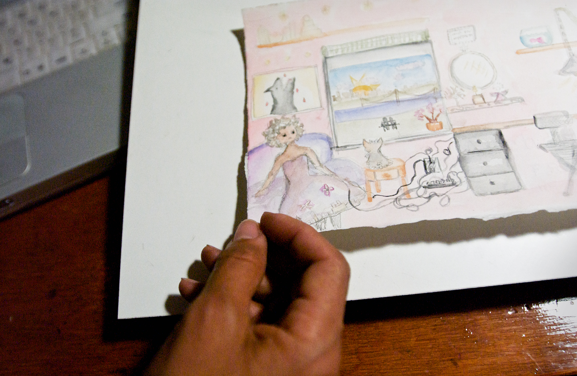 A self-portrait in crayon.