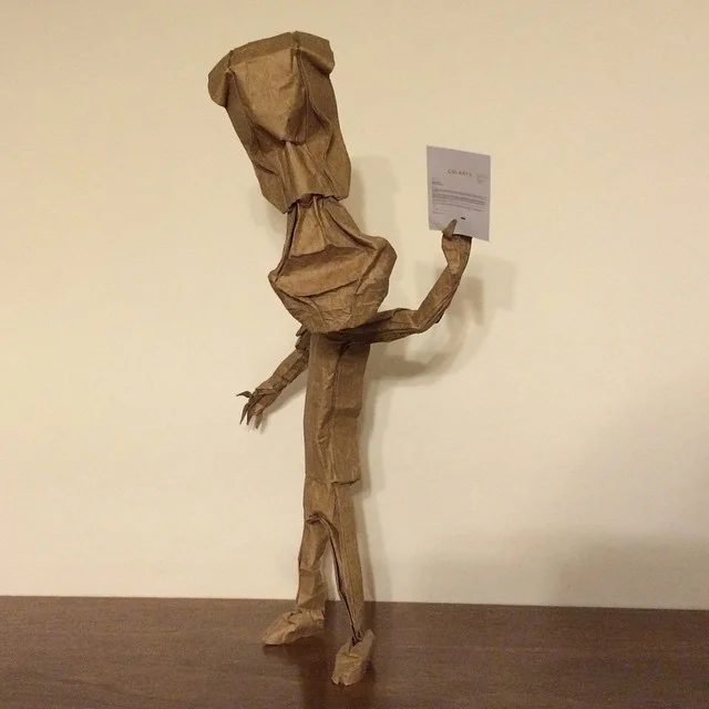 Blake made an origami man holding a mini-copy of his acceptance letter. Not your typical method of celebrating college acceptance.