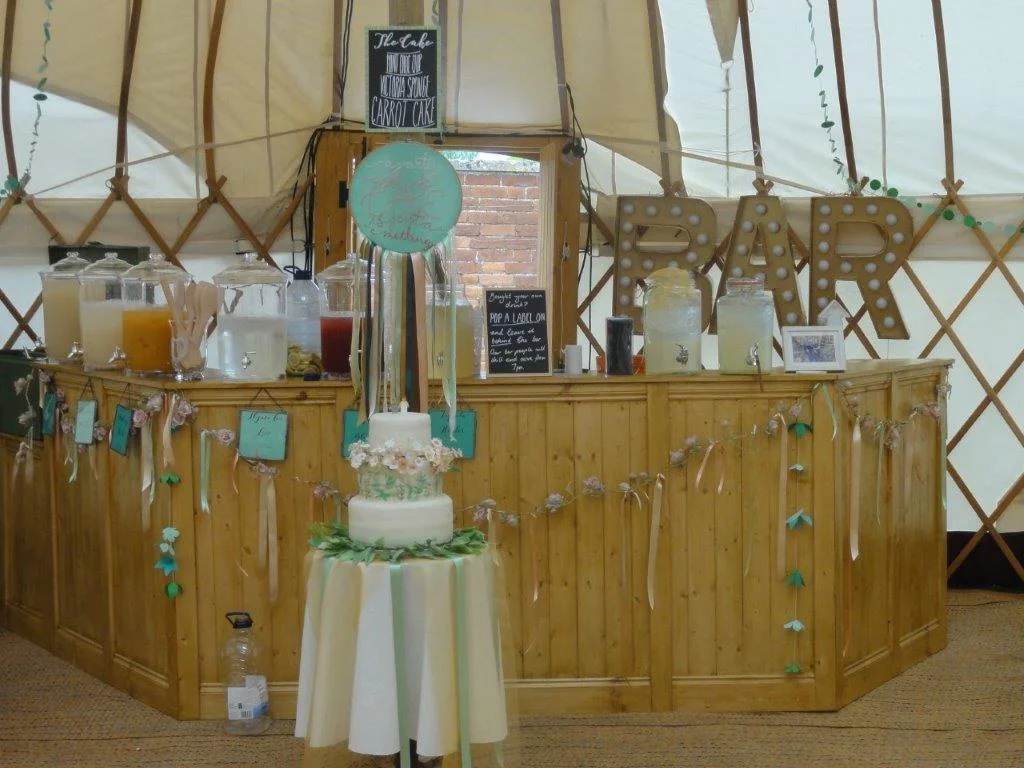 Bar area in a yurt in the gardens