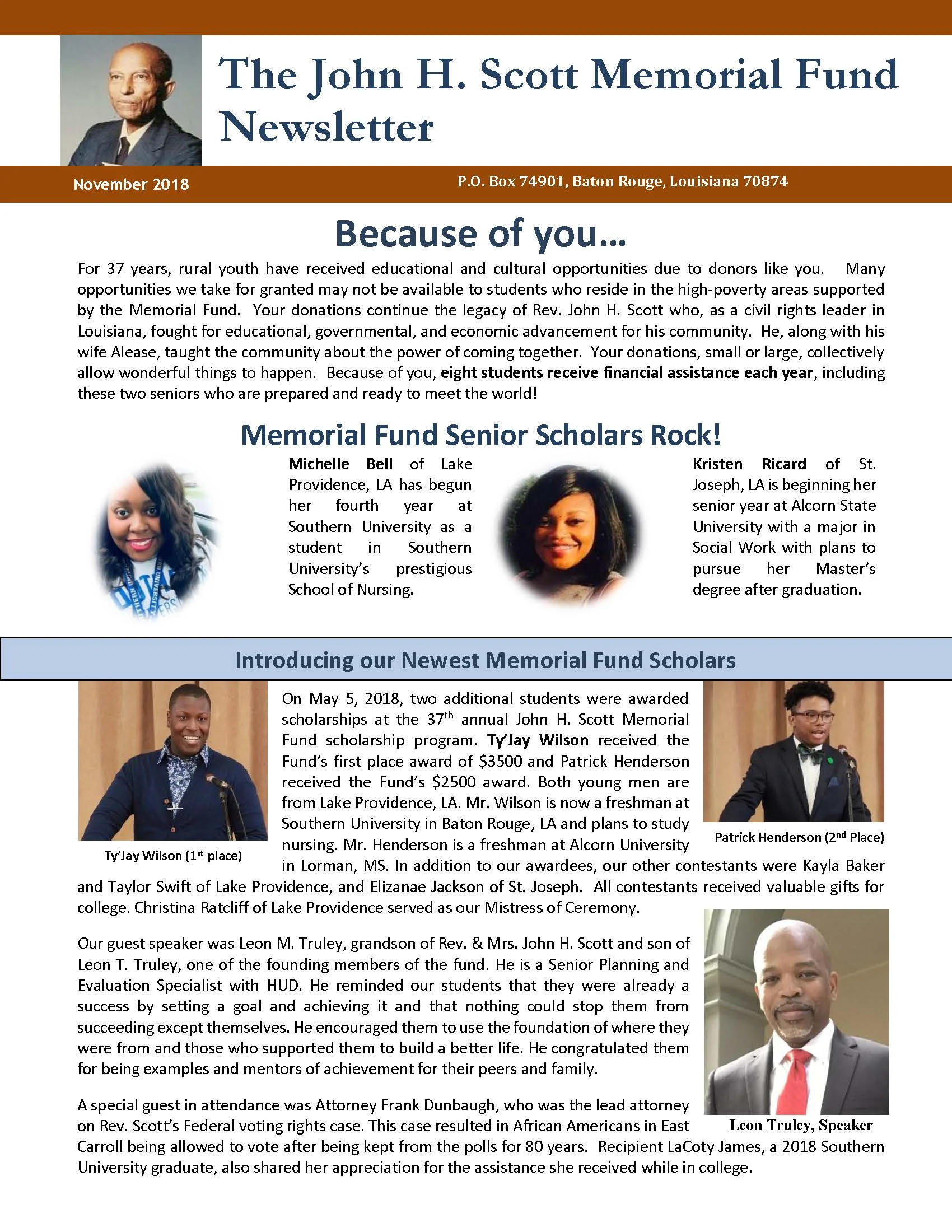 2018 Reverend John H. Scott Memorial Newsletter