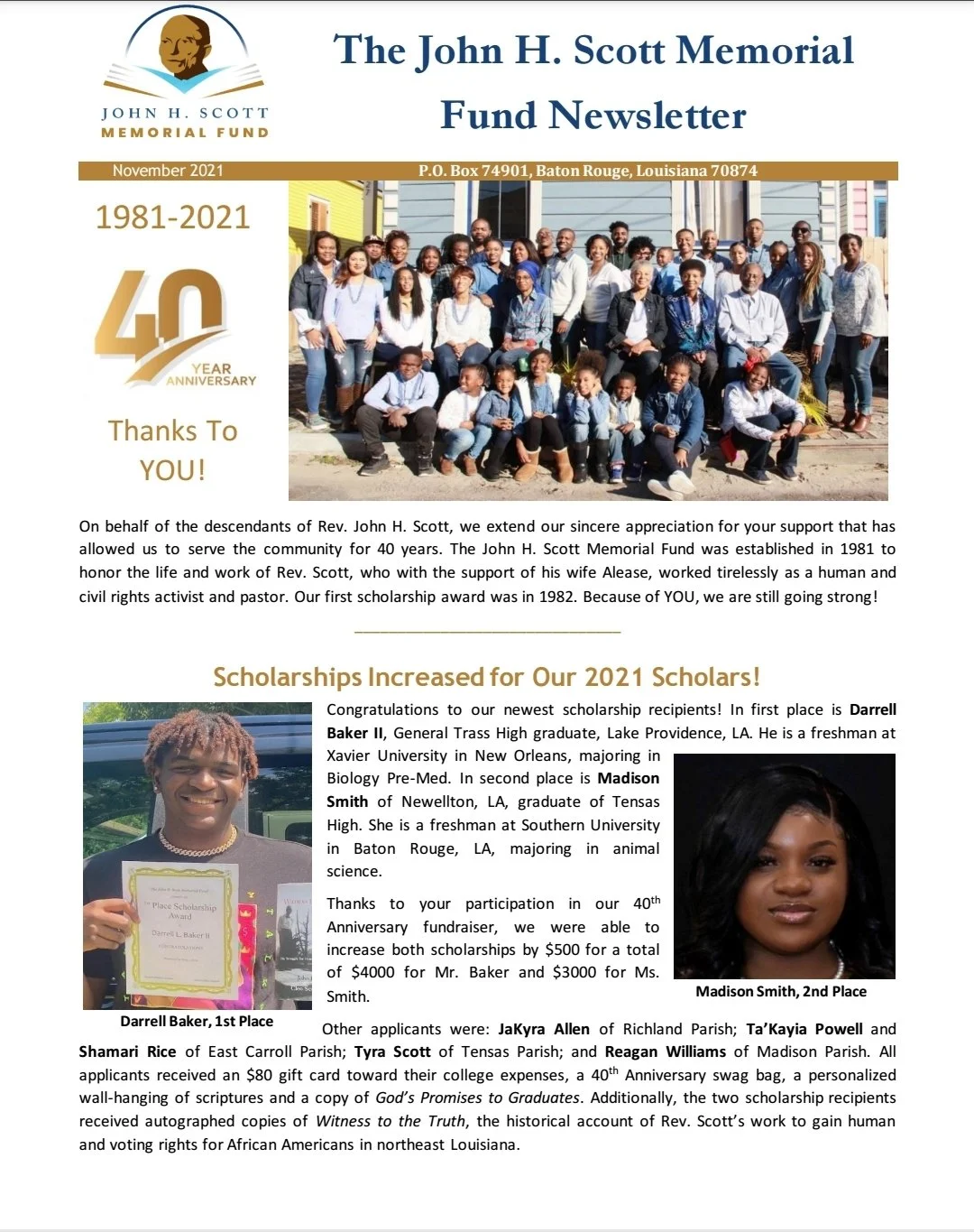 The John H. Scott Memorial Fund Newsletter