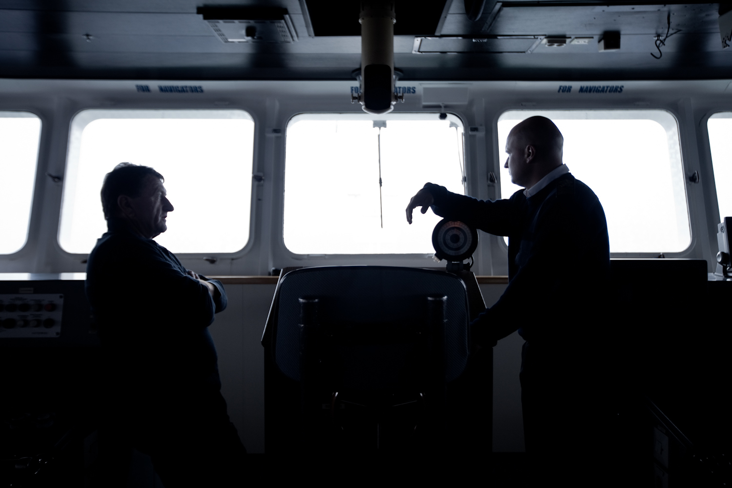 Russian crew on the bridge of the Akademik Ioffe.