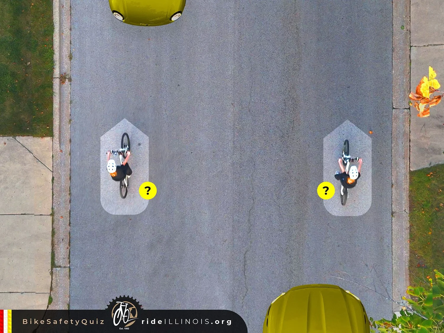 Image showing a child cyclist riding on both sides of the street, with and against traffic