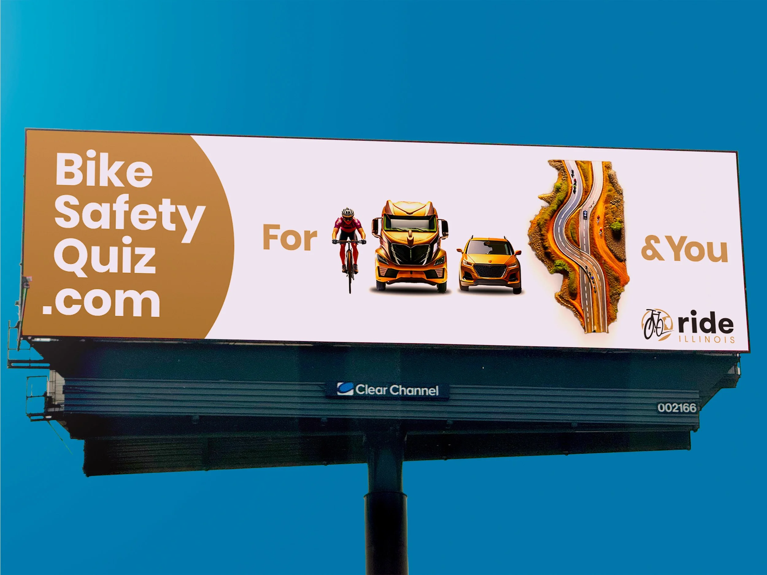 Chicago area OOH campaign billboard supporting Ride Illinois BikeSafetyQuiz.com