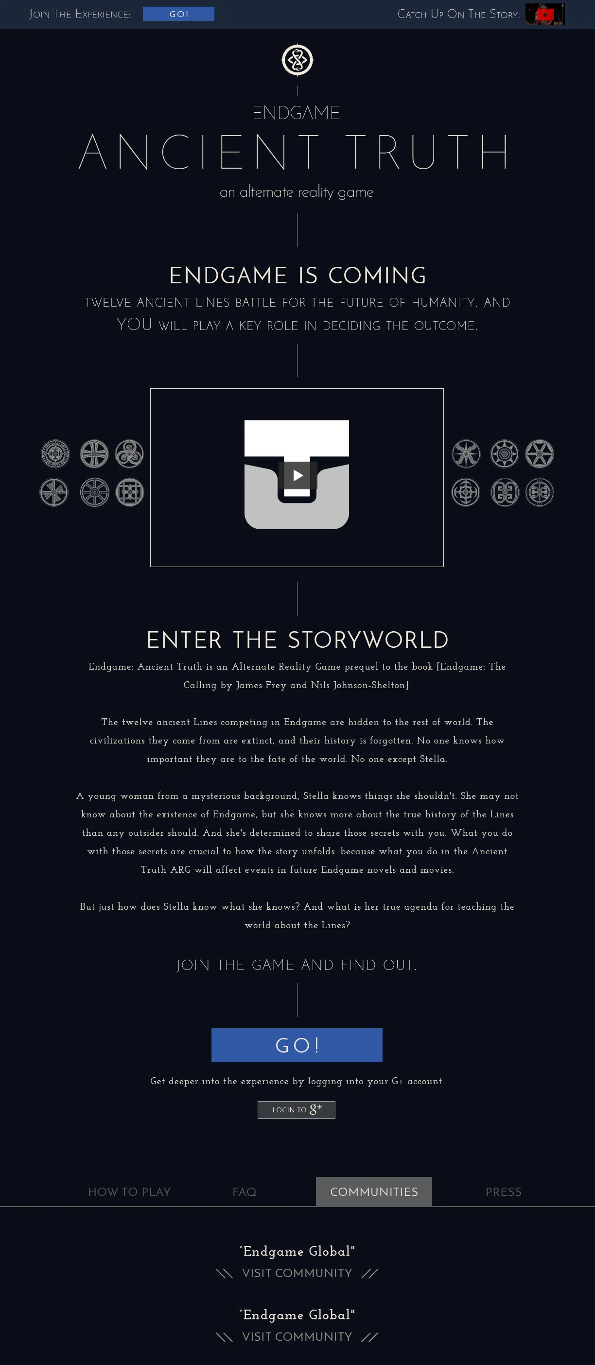 Endgameancienttruth.com, the marketing website for the experience. Click to zoom.