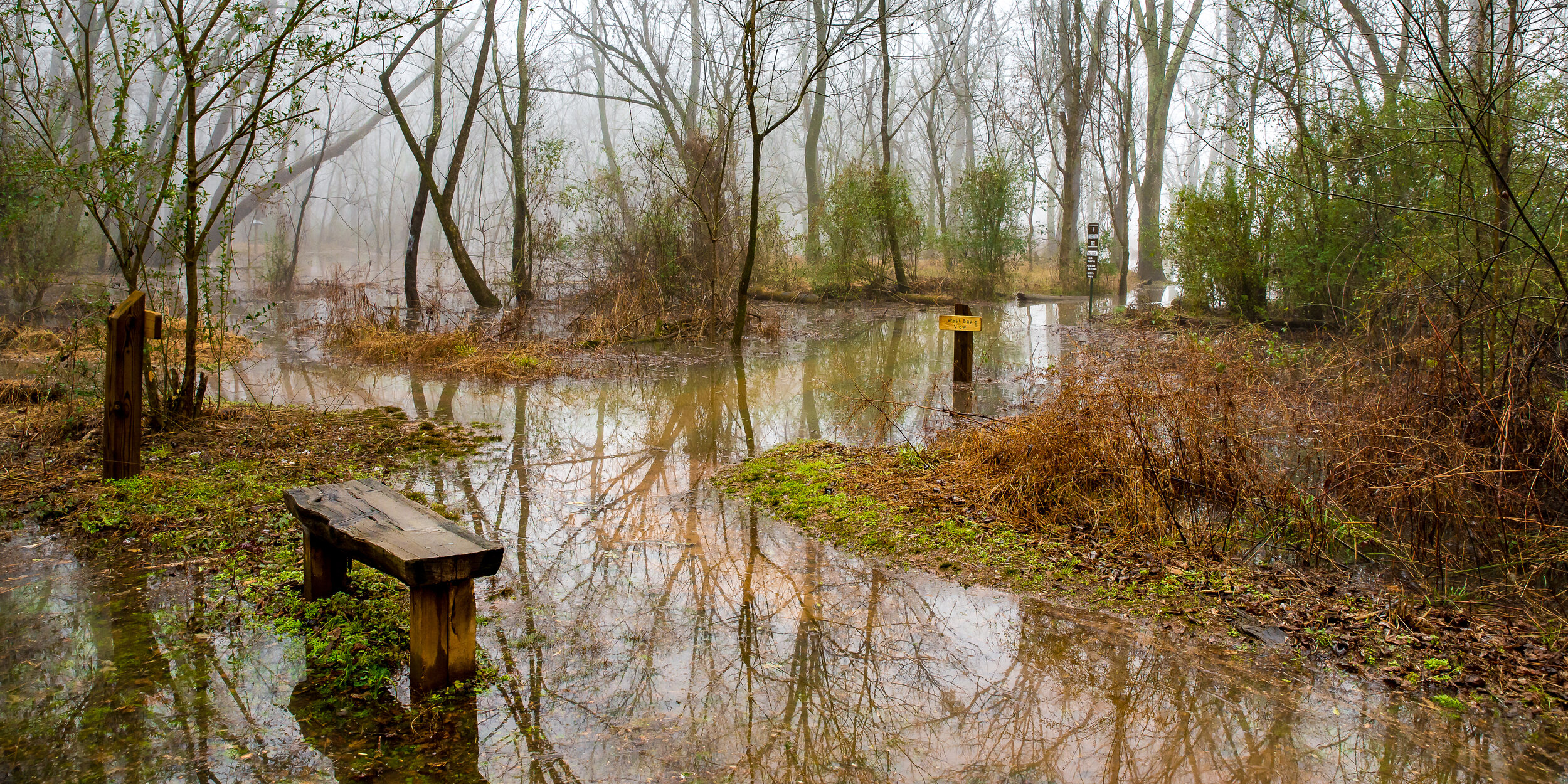 flooded park with trails underwater 
