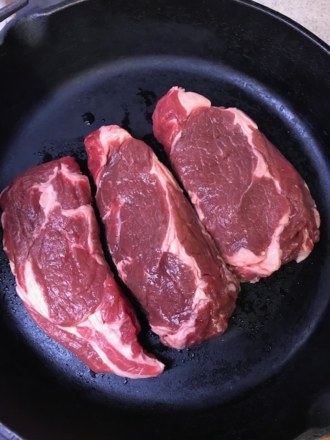Grass-Fed Ribeye steaks. When cattle are fed their intended diet (grass), they produce healthy, non-saturated fat because their metabolism isn't altered like it is when they are fed grain.