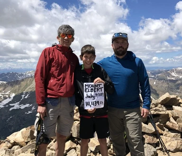 Norman Barud and his Dad, Alberto Barud, and a friend, atop Mt. Elbert , 14,439 feet.