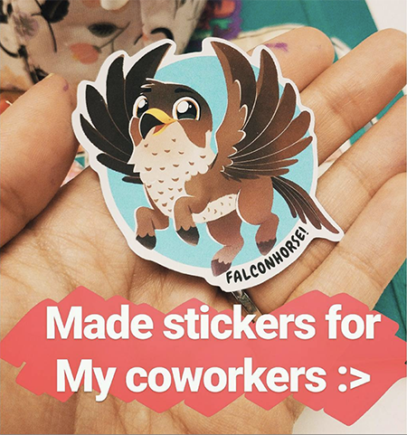 Created handmade stickers of our team mascot the Falconhorse!