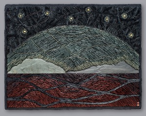 'A Prayer for Earth' 2014, slate, tusk shells, thinset, hand-made substrate