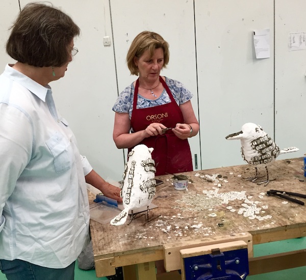 Sonia King (let) counsels Shona Lockhart on her 3-D "Crows" project during a summer course at West Dean.