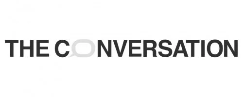 Logo of "The Conversation" with stylized text.