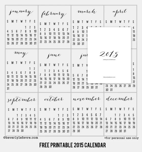 Free Printable 15 Calendar Beverly Lefevre