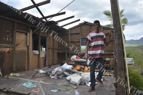 Hirdesh Nand at his damaged house in Nadelei, Tavua. Picture: BALJEET SINGH