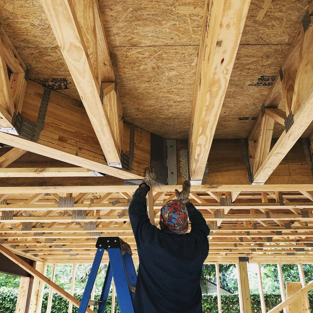 Big beams sometimes require big hangers... Del Monte frame progress. 
#slowandsteadywinstherace #custombuilder #apbuilders #houstonbuilder #framing #construction