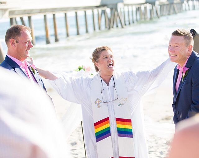 Beaming with pride as she proclaims the grooms married! I loved being there to document this Venice beach elopement years ago. Looking back at it now as weddings are shifting in scale this intimate group of friends gathered outdoors seem quite fittin