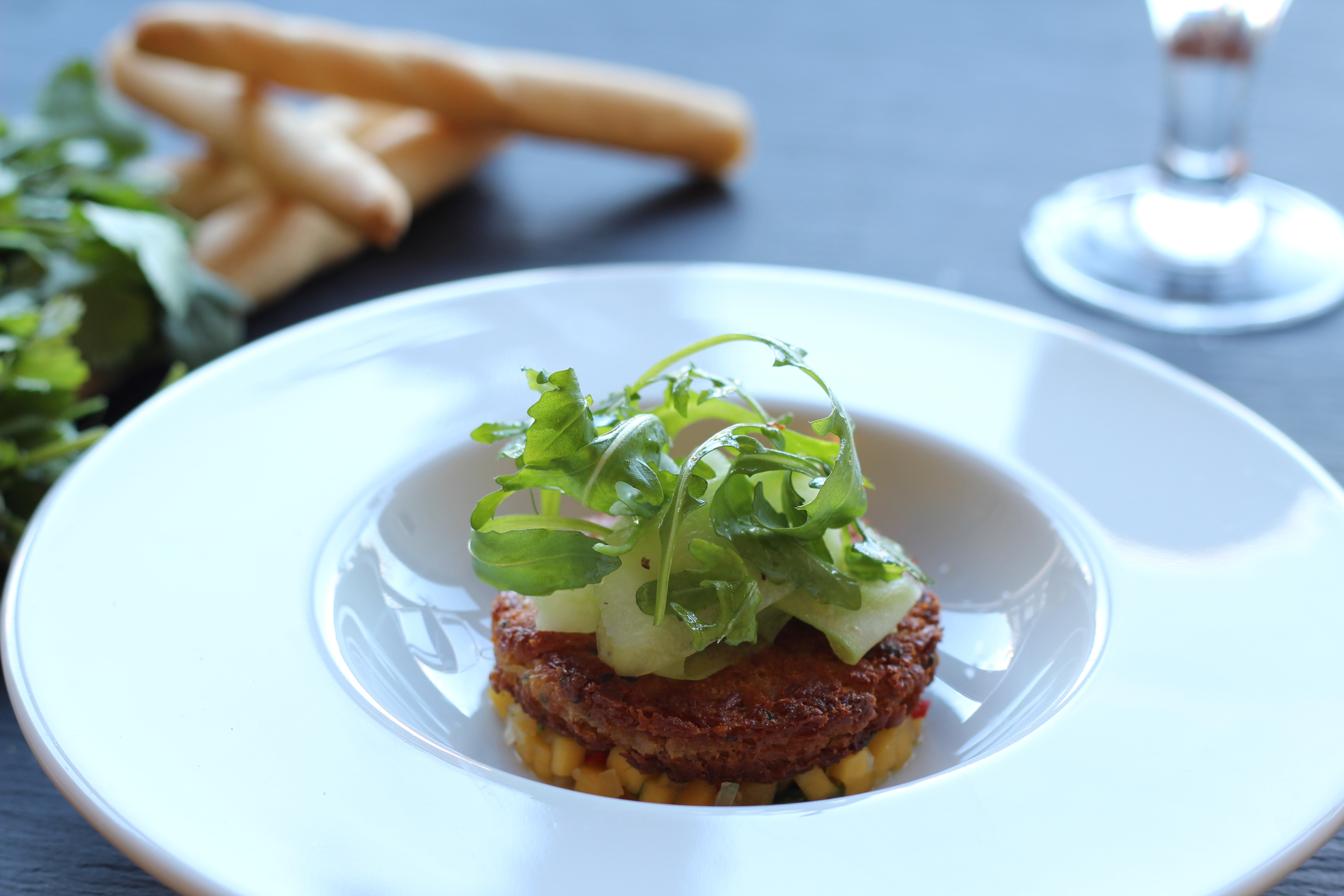 Crab cakes with cucumber