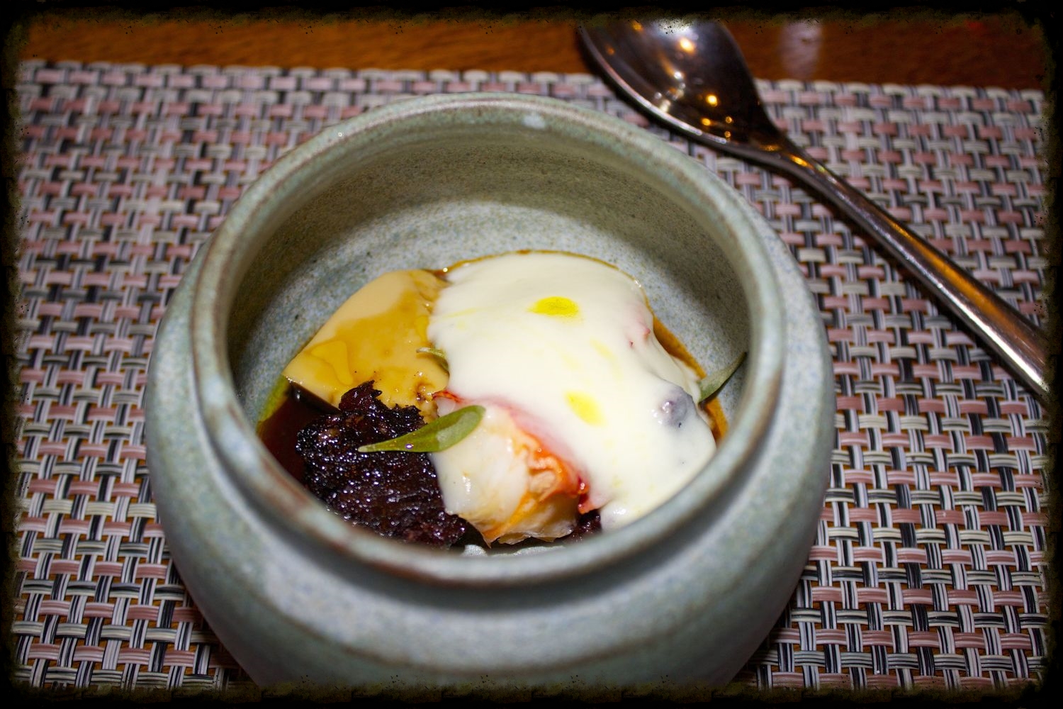 Native lobster, black pudding, parsnip, sour cream with roe and chives