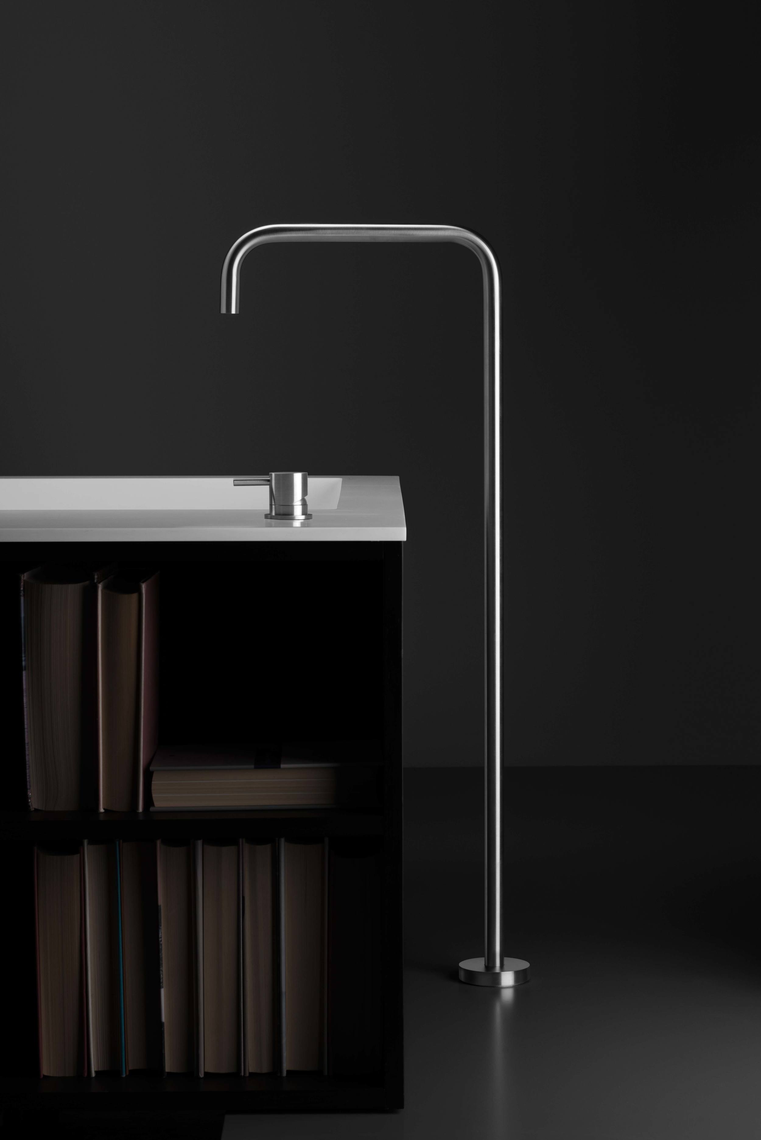 INOX Floor-Mount Tub Filler Spout, Courtesy Blu Bathworks