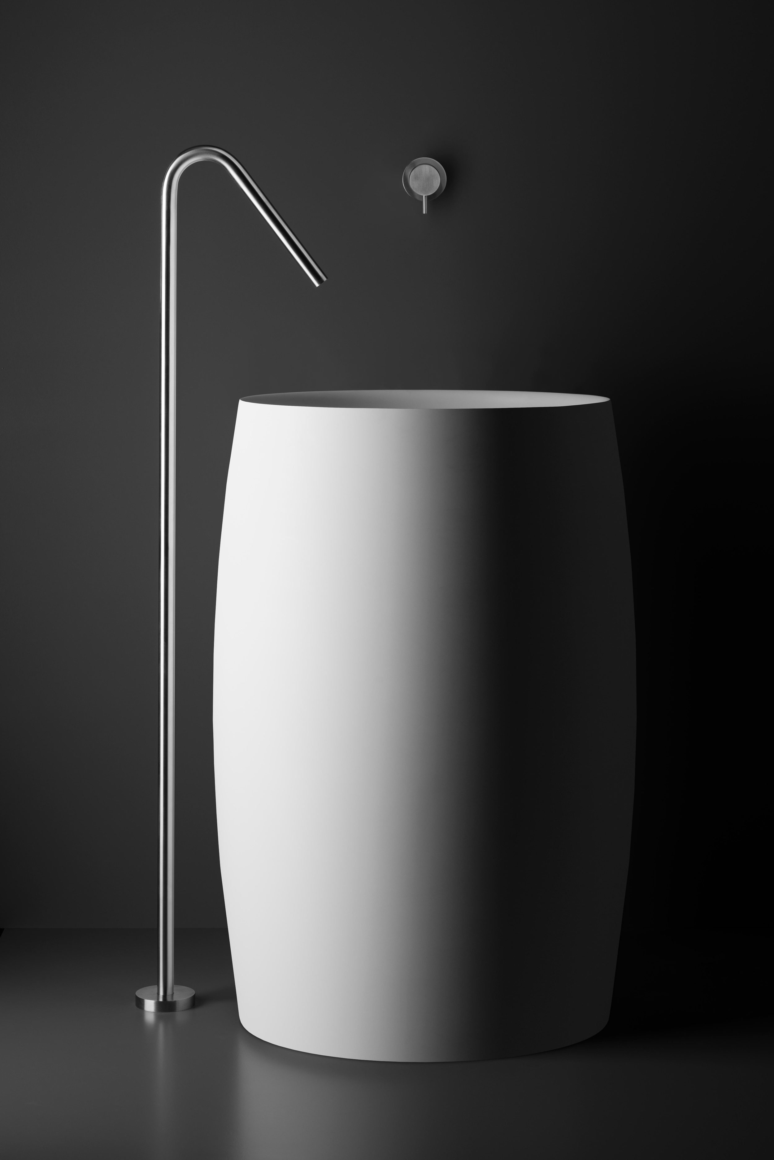 INOX Swan-Neck Deck-Mount Basin Spout, Courtesy Blu Bathworks