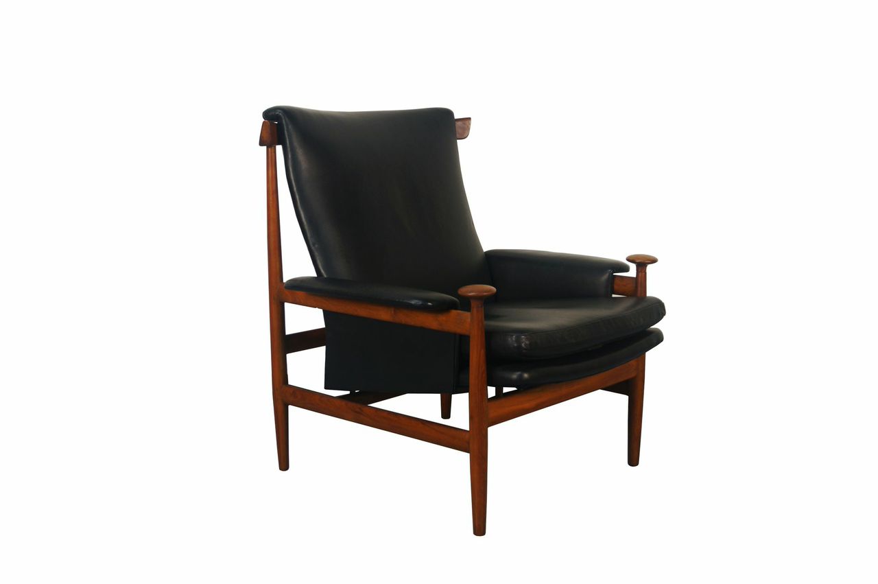 Black Leather Bwana Chair by Finn Juhl for France & Son from Danish Modern NoHo; Courtesy Period Media