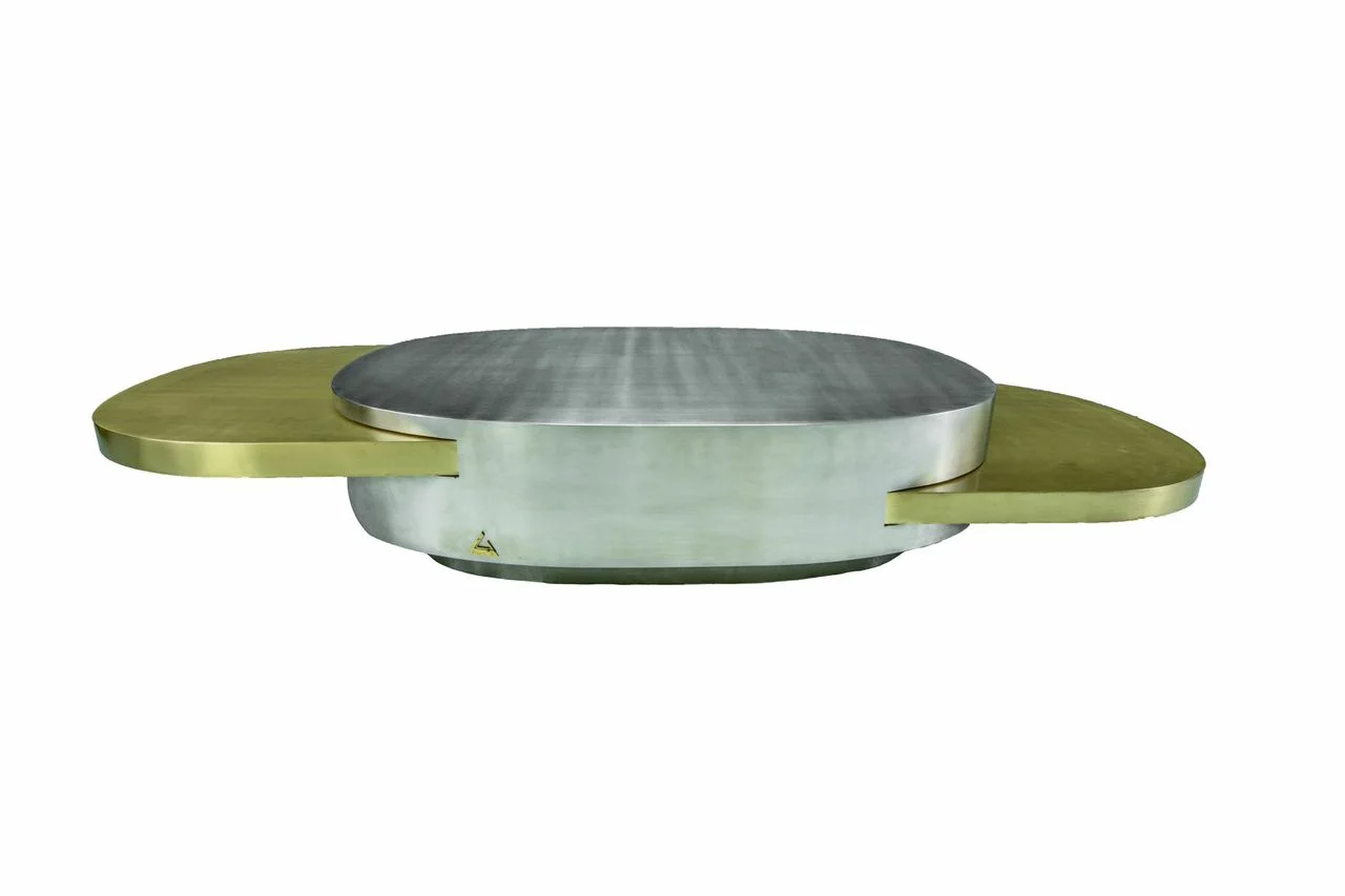 Steel & Brass Ellisse Coffee Table by Gabriella Crespi from Pierre Anthony Galleries; Courtesy Period Media