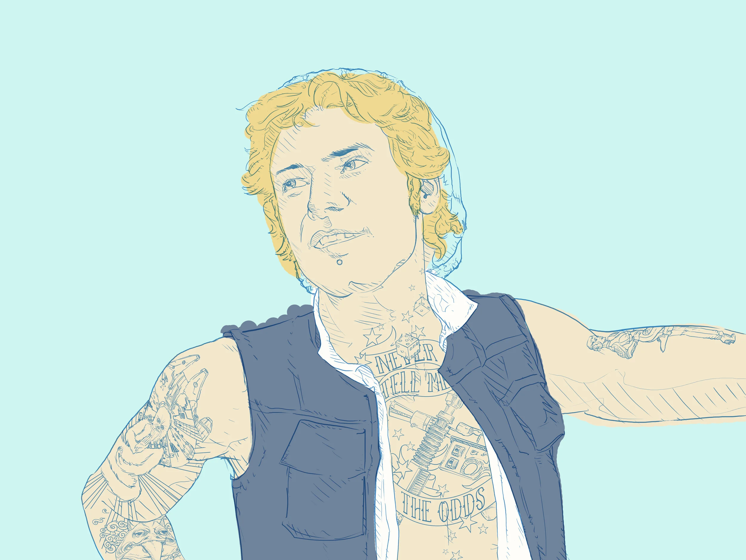 Finished tattoos and some basic color block.